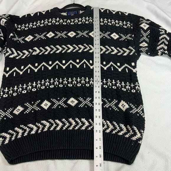 Vintage Navy Blue White Print Textured Sweater - Picture 4 of 7